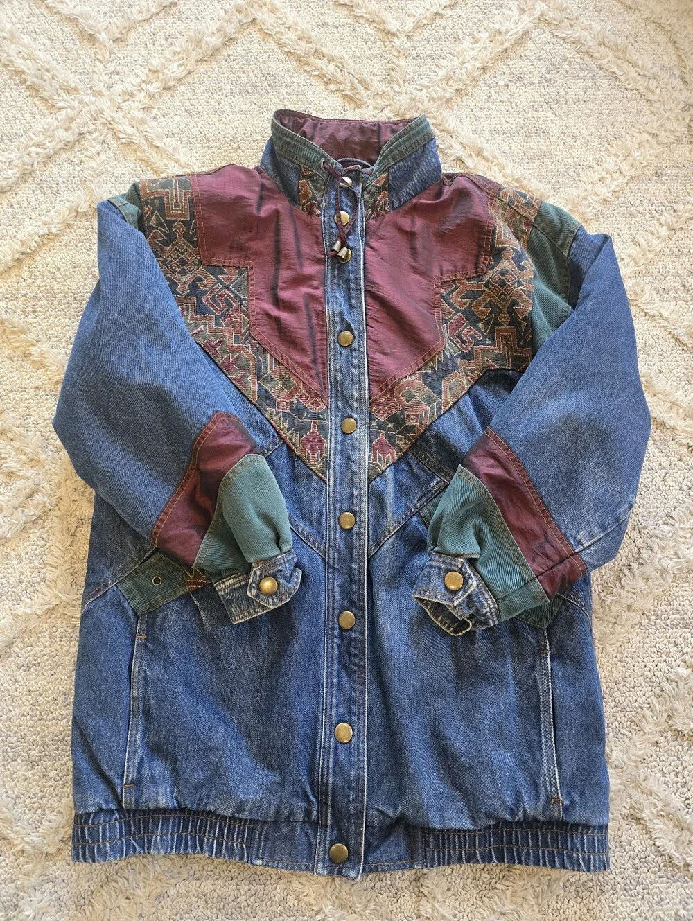 Vintage Two Twenty Western Denim Jacket Women’s Medium Aztec Pattern Jean Coat